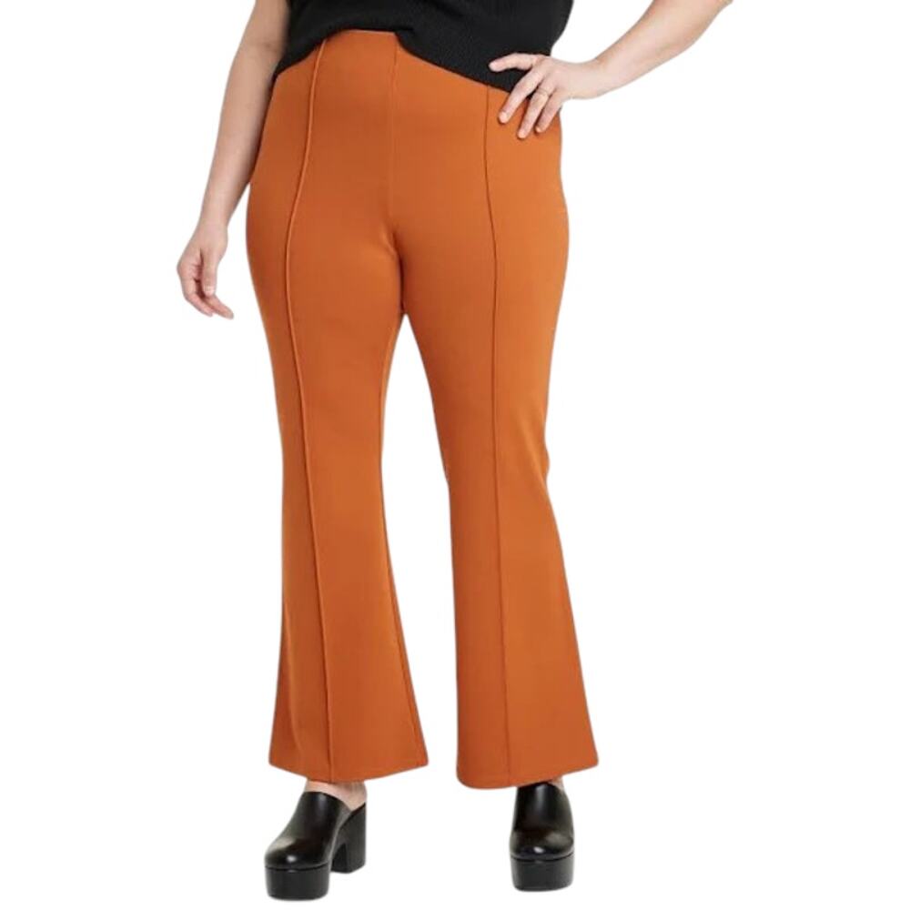 A New Day Womens Pants Sz 2X Brown Rust High Rise Pull On Flare NEW Stretch